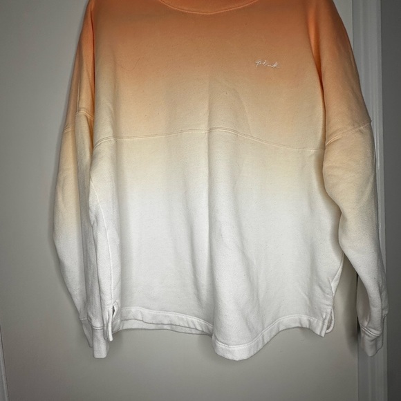 Victorias Secret Pink Varsity Crew Pullover. Ombré Orange/White. Love Pink. LG. - Picture 4 of 12